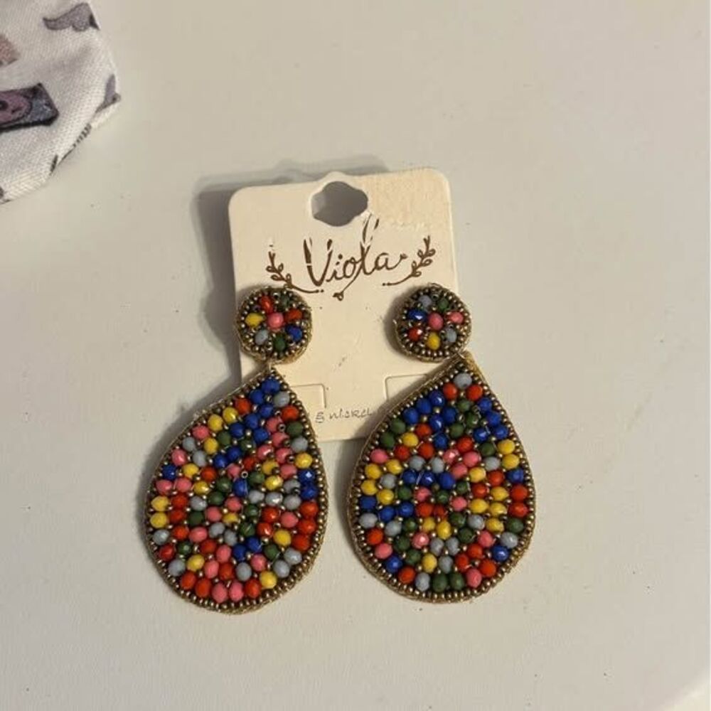 Multicolor Beaded Teardrop Earrings